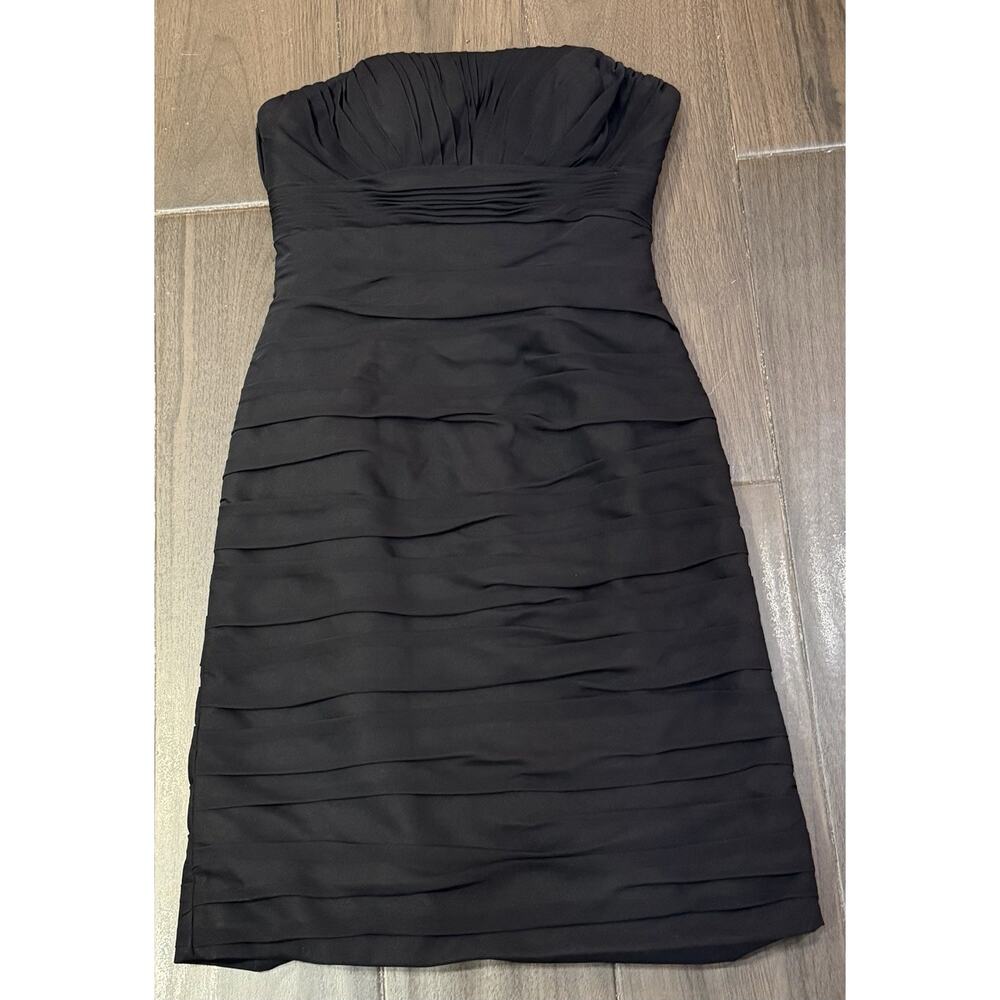 Bill Levkoff Black Strapless Ruffle Tiered Cocktail Dress Size 4 Sweetheart Neck